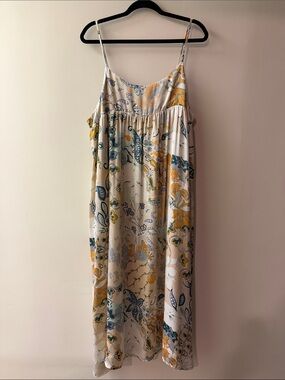 Lightweight Paisley Spaghetti Strap Maxi Dress - Cream with Mustard & Teal